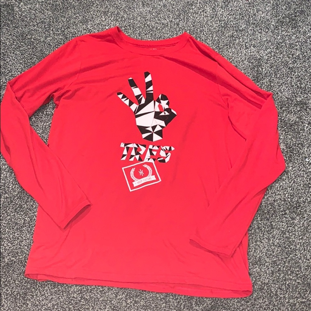 Gildan red long sleeve with logo on the front